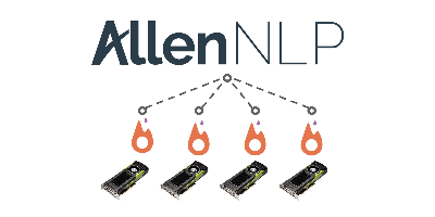 GPUs with flames over them pointing to a single vertex in a node