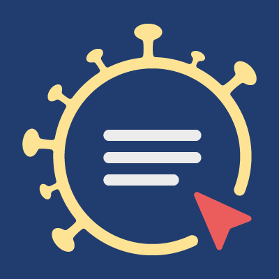 Covid-like icon a with paragraph icon in the middle and a mouse pointer hovering on it