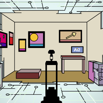 cartoon of a robot in the AI2 office